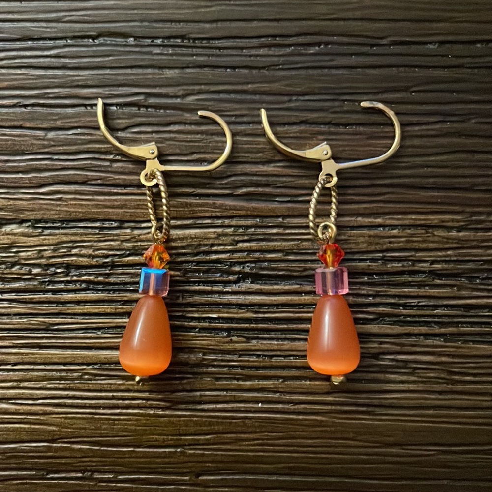 Gold Tone Metal Beaded Drop Earrings - Picture 4 of 4